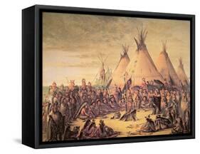 Sioux Indian Council, 1847-George Catlin-Framed Stretched Canvas