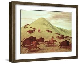 Sioux Indians Hunting Buffalo, 1835-George Catlin-Framed Giclee Print