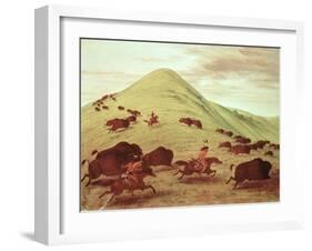 Sioux Indians Hunting Buffalo, 1835-George Catlin-Framed Giclee Print