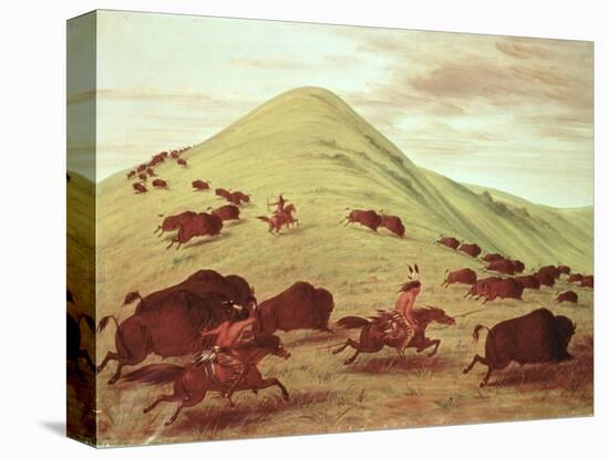 Sioux Indians Hunting Buffalo, 1835-George Catlin-Stretched Canvas