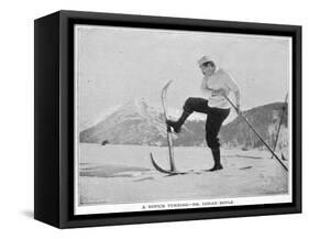 Sir Arthur Conan Doyle Demonstrating a Novice Turning Whilst Skiing in the Alps-null-Framed Stretched Canvas