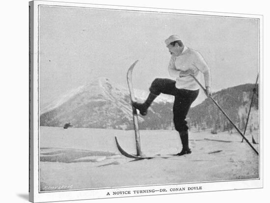 Sir Arthur Conan Doyle Demonstrating a Novice Turning Whilst Skiing in the Alps-null-Stretched Canvas