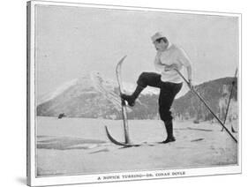 Sir Arthur Conan Doyle Demonstrating a Novice Turning Whilst Skiing in the Alps-null-Stretched Canvas