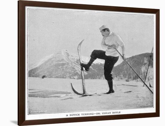 Sir Arthur Conan Doyle Demonstrating a Novice Turning Whilst Skiing in the Alps-null-Framed Photographic Print