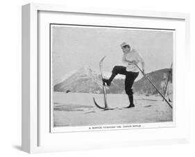 Sir Arthur Conan Doyle Demonstrating a Novice Turning Whilst Skiing in the Alps-null-Framed Premium Photographic Print