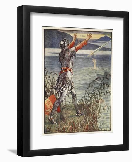 Sir Bedivere casts sword Excalibur into the Lake, from 'Stories of Knights of Round Table'-Walter Crane-Framed Giclee Print