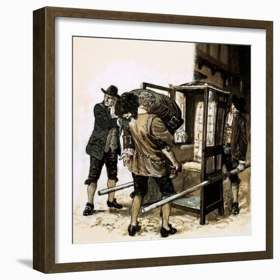 Sir Edmond Berry Godfrey's Body Is Smuggled Out in a Sedan-Chair-Kenneth John Petts-Framed Giclee Print