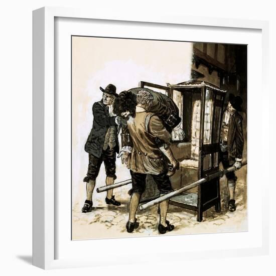 Sir Edmond Berry Godfrey's Body Is Smuggled Out in a Sedan-Chair-Kenneth John Petts-Framed Giclee Print