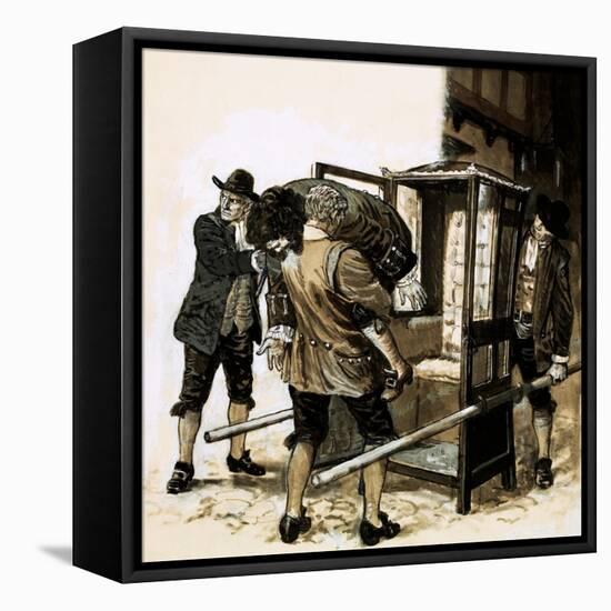 Sir Edmond Berry Godfrey's Body Is Smuggled Out in a Sedan-Chair-Kenneth John Petts-Framed Stretched Canvas