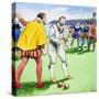 Sir Francis Drake playing bowls on Plymouth Hoe, 1588 (c1900)-Trelleek-Stretched Canvas