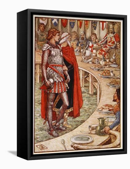 Sir Galahad is brought to Court of King Arthur, from 'Stories of Knights of Round Table'-Walter Crane-Framed Stretched Canvas
