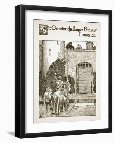 Sir Gawaine Challenges Sir Launcelot, Illustration from 'The Story of the Grail and the Passing of-Howard Pyle-Framed Giclee Print