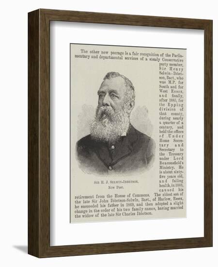 Sir H J Selwin-Ibbetson, New Peer-null-Framed Giclee Print