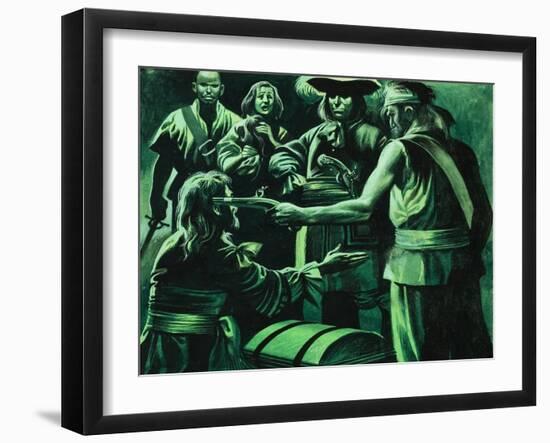 Sir Henry Morgan and Chest of Treasure-Ron Embleton-Framed Giclee Print