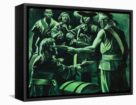 Sir Henry Morgan and Chest of Treasure-Ron Embleton-Framed Stretched Canvas