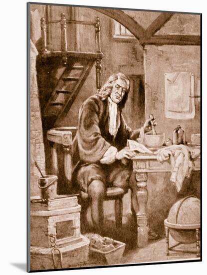 Sir Isaac Newton in His Little Room (Litho)-Dudley C. Tennant-Mounted Giclee Print