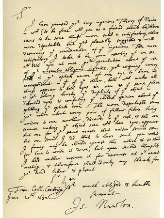 Letter from Sir Issac Newton to William Briggs, 20th June 1682