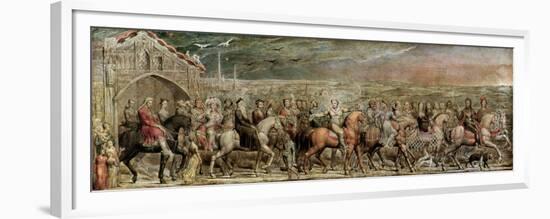 Sir Jeffrey Chaucer (C.1342-1400) and the Nine and Twenty Pilgrims on their Journey to Canterbury-William Blake-Framed Premium Giclee Print