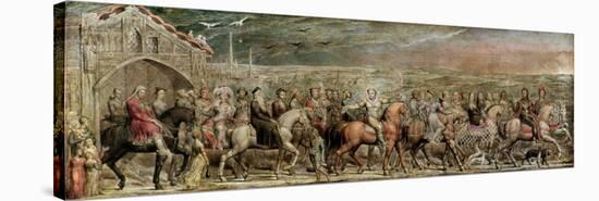 Sir Jeffrey Chaucer (C.1342-1400) and the Nine and Twenty Pilgrims on their Journey to Canterbury-William Blake-Stretched Canvas