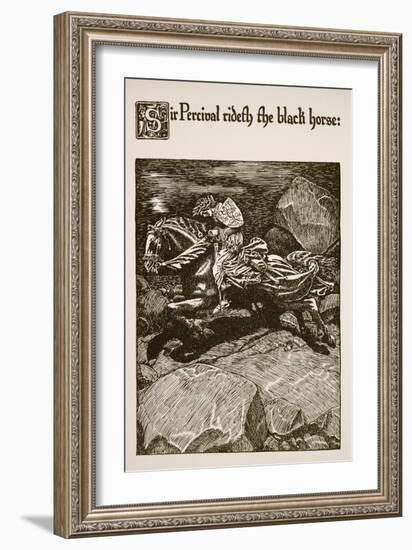 Sir Percival Rideth Black Horse, Illustration 'The Story of Grail and the Passing of Arthur',-Howard Pyle-Framed Giclee Print