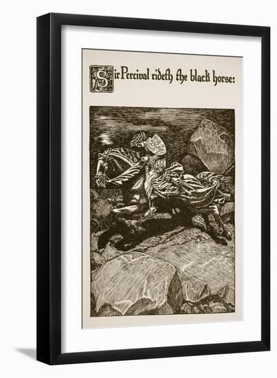 Sir Percival Rideth Black Horse, Illustration 'The Story of Grail and the Passing of Arthur',-Howard Pyle-Framed Giclee Print