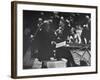 Sir Thomas Beecham Conducting Orchestra as Lady Beecham Plays Piano-Michael Rougier-Framed Premium Photographic Print