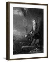 Sir Walter Scott, Scottish Novelist and Poet, Sitting Next to a Stone Wall with a Dog-null-Framed Photographic Print