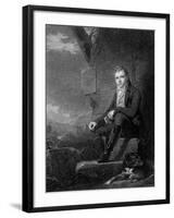 Sir Walter Scott, Scottish Novelist and Poet, Sitting Next to a Stone Wall with a Dog-null-Framed Photographic Print