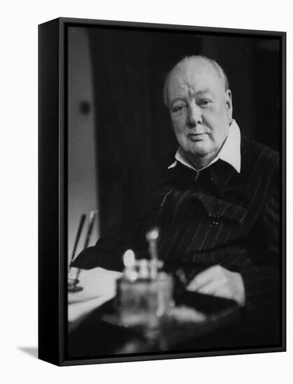 Sir Winston Churchill, Sitting Behind Desk at Chartwell-null-Framed Stretched Canvas