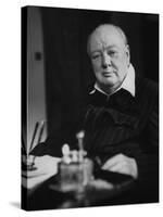 Sir Winston Churchill, Sitting Behind Desk at Chartwell-null-Stretched Canvas