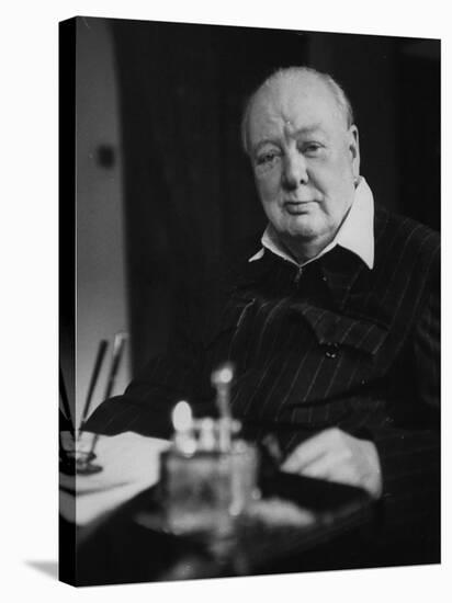 Sir Winston Churchill, Sitting Behind Desk at Chartwell-null-Stretched Canvas