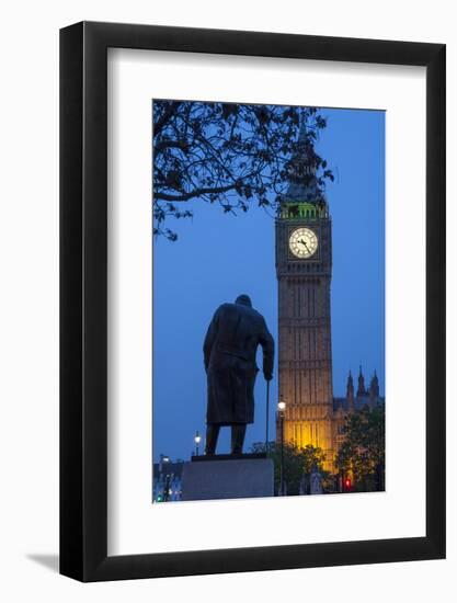 Sir Winston Churchill Statue and Big Ben, Parliament Square, Westminster, London, England-James Emmerson-Framed Photographic Print