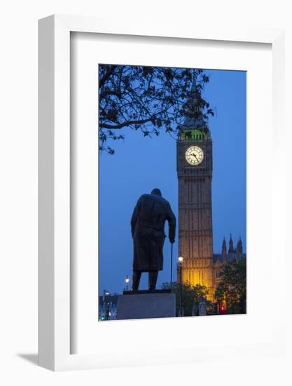 Sir Winston Churchill Statue and Big Ben, Parliament Square, Westminster, London, England-James Emmerson-Framed Photographic Print