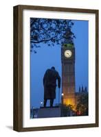 Sir Winston Churchill Statue and Big Ben, Parliament Square, Westminster, London, England-James Emmerson-Framed Photographic Print