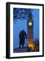 Sir Winston Churchill Statue and Big Ben, Parliament Square, Westminster, London, England-James Emmerson-Framed Photographic Print