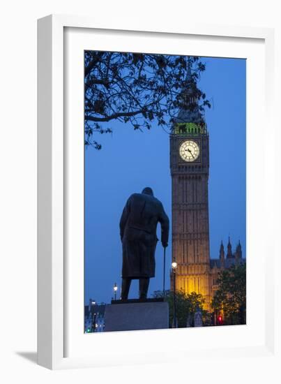 Sir Winston Churchill Statue and Big Ben, Parliament Square, Westminster, London, England-James Emmerson-Framed Photographic Print