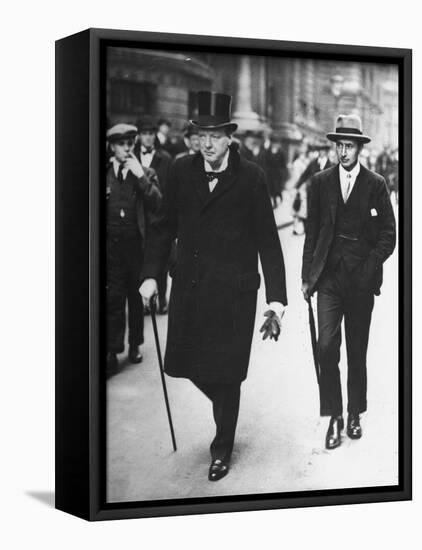 Sir Winston Churchill Walking in Street with Sir James Grigg, His Parliamentary Private Secretary-null-Framed Stretched Canvas