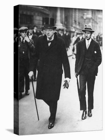 Sir Winston Churchill Walking in Street with Sir James Grigg, His Parliamentary Private Secretary-null-Stretched Canvas