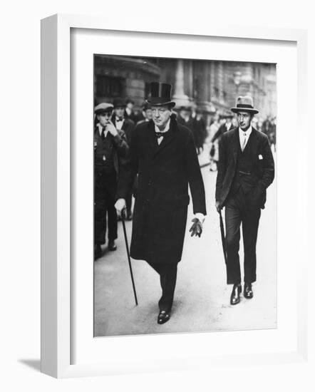 Sir Winston Churchill Walking in Street with Sir James Grigg, His Parliamentary Private Secretary-null-Framed Photographic Print