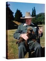 Sir Winston Churchill Wearing Straw Hat while Holding Pet Poodle at Chartwell Manor-Hans Wild-Stretched Canvas