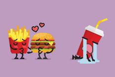 Fast Food Fall in Love Kissing with Heartbroken Soft Drink Character. Funny Character-Sira Anamwong-Art Print