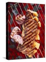 Sirloin Steak with Onions on a Barbecue-Ulrike Koeb-Stretched Canvas