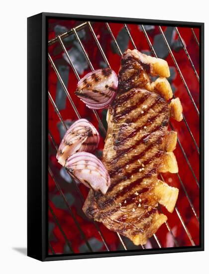 Sirloin Steak with Onions on a Barbecue-Ulrike Koeb-Framed Stretched Canvas