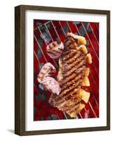 Sirloin Steak with Onions on a Barbecue-Ulrike Koeb-Framed Photographic Print