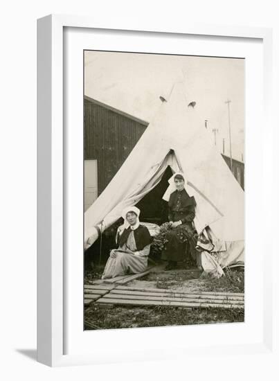 Sister Eleanor Wibmer Jeffries and Sister Nellie Constance Morrice (Right) Outside their Tent at No-null-Framed Giclee Print