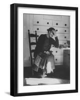 Sister Mildred Barker Consumed with Mirth While Sewing in Sewing Room-John Loengard-Framed Premium Photographic Print
