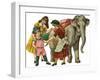 Sisters Encouraging Elephant Ride-null-Framed Art Print