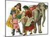 Sisters Encouraging Elephant Ride-null-Mounted Art Print