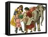 Sisters Encouraging Elephant Ride-null-Framed Stretched Canvas