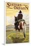 Sisters, Oregon - Cowboy on Horseback-Lantern Press-Framed Art Print